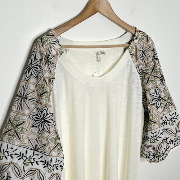 Cato Womens Balloon Sleeve Embroidered Top 22/24 Cream Floral 3/4 Sleeve Boho - Picture 4 of 11